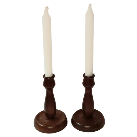 Vintage MCM Solid Wood Walnut Candle Holders Set Of Two By Dean F Berger - Picture 2 of 10